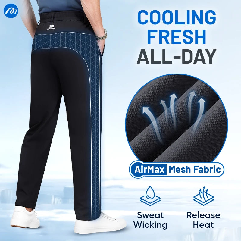 Jerrycomfit - Ice Silk Mesh Panel Casual Pants